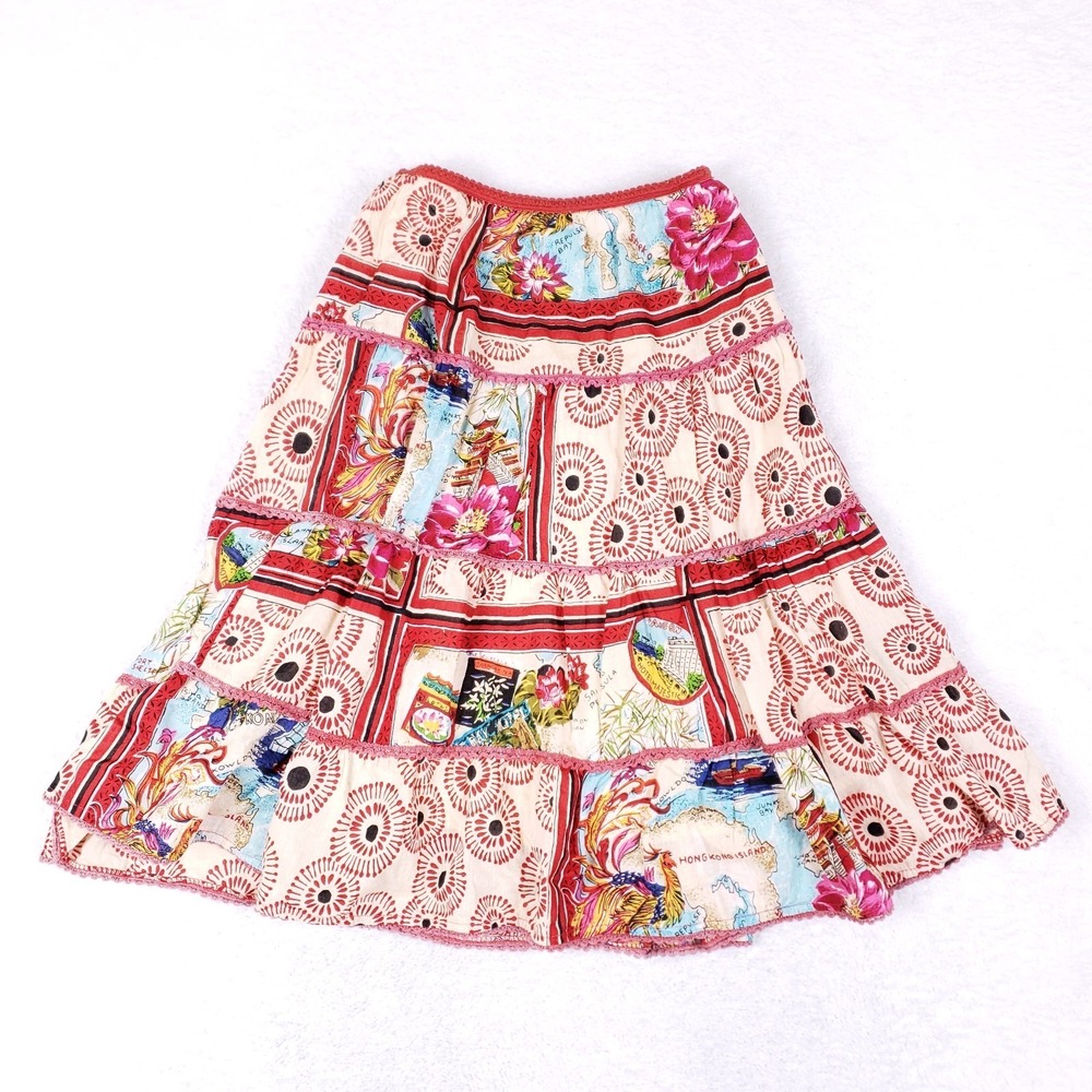 Blue‎ Plate Souvenir Map Tiered Skirt PS Pink